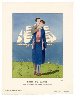 Brise du Large, 1921 - André Marty. Robe de voyage de noces, de Dœuillet. La Gazette du Bon Ton, n°2 — Planche 16