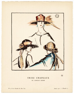 Trois Chapeaux de Camille Roger, 1921 - Woodruff. La Gazette du Bon Ton, n°3 — Planche 17