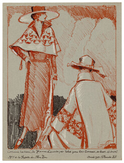Les Modes en l'An de Grâce Mil Neuf Cent Vingt Un, 1921 - Woodruff. Costume tailleur de Jeanne Lanvin, et robe pour les courses de Beer. La Gazette du Bon Ton, n°3 — Planche XII