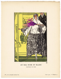 Au Bal Noir et Blanc, 1921 - Fernand Simeon, Manteau du soir. La Gazette du Bon Ton, n°4 — Planche 25