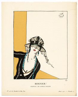 Bonjour !, 1921 - Porter Woodruff. Chapeau, de Camille Roger. La Gazette du Bon Ton, n°4 — Planche 27
