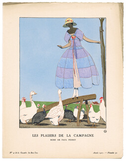 Les Plaisirs de la Campagne, 1921 - Marty, Robe de Paul Poiret. La Gazette du Bon Ton, n°4 — Planche 32