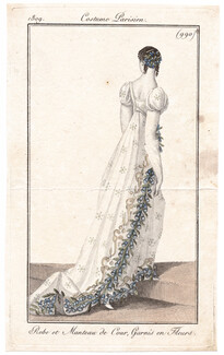 Le Journal des Dames et des Modes 1809 Costume Parisien N°990 Robe et Manteau de Cour