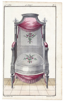 Magasin des Modes Nouvelles, Françaises et Anglaises 1787 cahier n°20, plate n°3, Charpantier, Armchair Gobelins