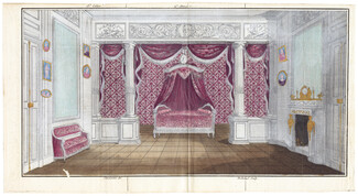 Magasin des Modes Nouvelles, Françaises et Anglaises 1787 "Chambre à coucher de Madame la Comtesse de ..." Bedroom Interior Decoration