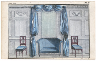 Cabinet des Modes 1786, 15° cahier, planche III, Boudoir