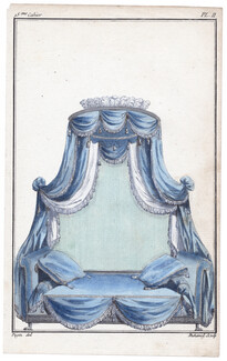 Cabinet des Modes 1786, 15° cahier, planche II, Lit de repos à la Turque