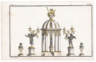 Cabinet des Modes 1786, 10° cahier, planche III, Temple à 4 colonnes en marbre blanc, Angels