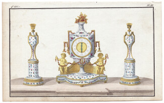 Cabinet des Modes 1786, 4° cahier, planche III, Pendule de cabinet
