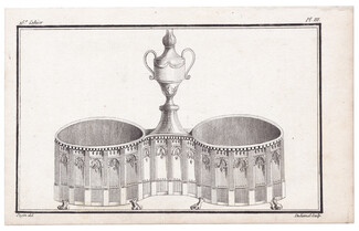 Cabinet des Modes 1786, 16° cahier, planche III, "Bout de Table" en argent, Silverware, Duhamel