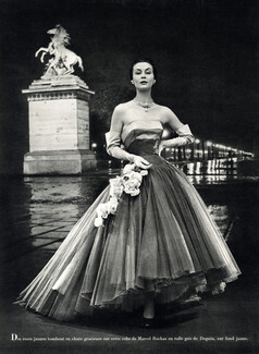 Marcel Rochas 1958 Marly Horses, Champs-Elysées, Evening Dress, Dognin