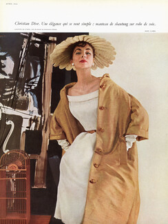 Christian Dior 1954 Manteau de shantung robe de soie, Bianchini Férier, Photo Henry Clarke