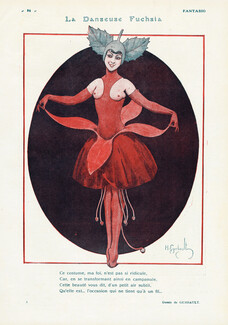 La Danseuse Fuchsia, 1922 - Henry Gerbault Bellflower Dancer Topless Costume, Disguise