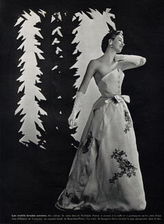 Givenchy 1954 Organdi brodé, Bianchini Férier, Strapless Dress