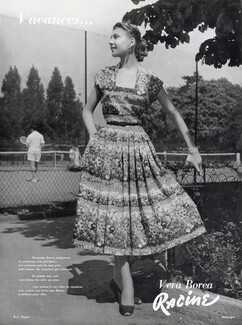 Véra Boréa (Couture) 1953 Summer Dress, Racine Printed Flowers, Photo Seeberger