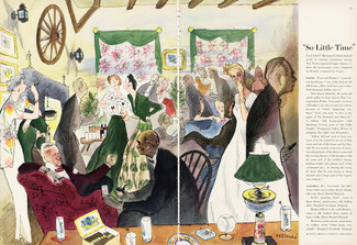 Bouché 1944 "So Little Time" House-party Scene, Henri Bendel, Bergdorf Goodman