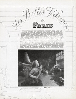Les Belles Vitrines de Paris, 1946 - Hermès, Shop Window, Drawing Alex Rakoff, Photo Roger Schall