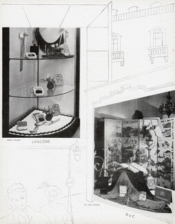 Les Belles Vitrines de Paris, 1946 - Lancôme, Duc (Maroquinier), Shop Window, Drawing Alex Rakoff