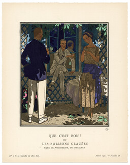 Que c'est bon ! — ou — Les Boissons Glacées, 1921 - Pierre Brissaud, Robe de mousseline, de Doeuillet. La Gazette du Bon Ton, n°5 — Planche 36