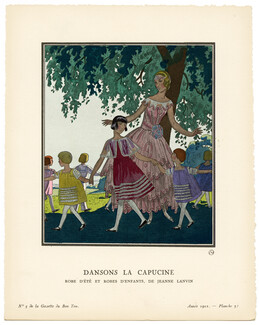 Dansons la Capucine, 1921 - Pierre Brissaud, Robe d'été et robes d'enfants, de Jeanne Lanvin. La Gazette du Bon Ton, n°5 — Planche 37