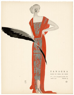 Tanagra, 1921 - Benito, Robe du soir, de Beer. Art Deco Pochoir. La Gazette du Bon Ton, n°5 — Planche 39