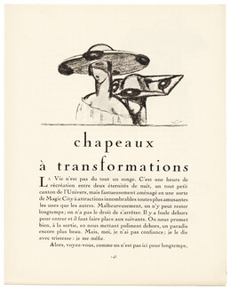 Chapeaux à Transformations, 1921 - Llano Florès Gazette du Bon Ton, Texte par Célio, 4 pages