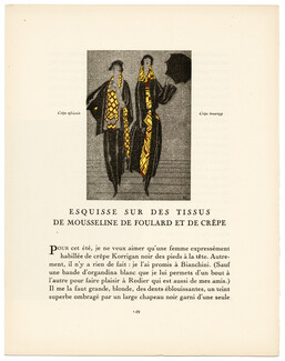 Esquisse sur des Tissus..., 1921 - Pierre Mourgue Bianchini Férier, La Gazette du Bon Ton, Texte par de Vaudreuil, 4 pages