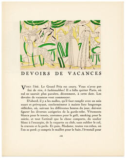 Devoirs de Vacances, 1921 - Benito Summer Fashions, La Gazette du Bon Ton, Texte par Émile Henriot, 4 pages
