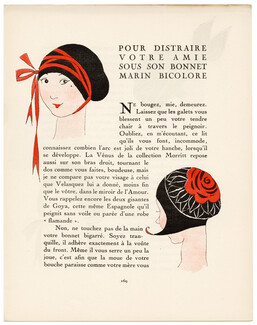 Pour distraire votre amie sous son bonnet tricolore, 1921 - M. M. Baratin, Bathing Caps, Bathing Beauty, La Gazette du Bon Ton, Text by Eugène Marsan, 4 pages