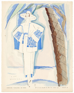 A Las Baleares, 1921 - Benito, Costume Tailleur, de Beer. Beachwear. Art Deco Pochoir. La Gazette du Bon Ton, n°6 — Planche 48