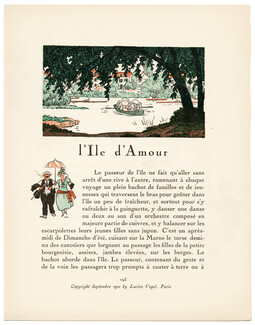 L'Île d'Amour, 1921 - Pierre Brissaud Bords de Marne, La Gazette du Bon Ton, Text by Marcel Astruc, 4 pages