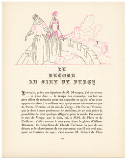 Le Retour au Sire de Vergy, 1921 - Pierre Mourgue Gazette du Bon Ton, Text by Louis Léon-Martin, 4 pages