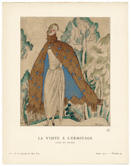 La Visite à l'Ermitage, 1921 - Pierre Mourgue, Cape en ruban. La Gazette du Bon Ton, n°7 — Planche 49