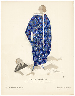 Belle Impéria, 1921 - Georges Lepape, Manteau du soir, en velours de Bianchini. Art Deco Pochoir. La Gazette du Bon Ton, n°8 — Planche 59