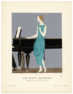 Con Molto Sentimento, 1921 - André Marty, Robe du soir, de Paul Poiret. Art Deco Pochoir. La Gazette du Bon Ton, n°8 — Planche 60