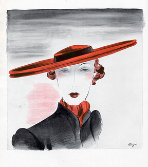 Léon Bénigni 1936 Fashion Illustration, Millinery