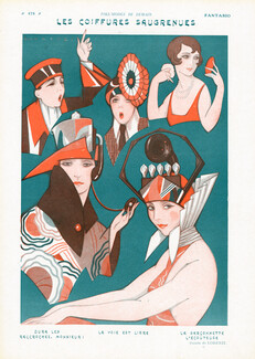 Les Coiffures Saugrenues, 1924 - Lorenzi Foll'modes de demain, The absurd hairstyles, Crazy Hats