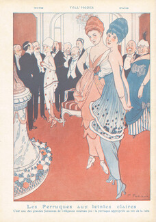Les Perruques aux teintes claires, 1914 - Fabiano Foll' Modes, Colored Hair Wigs, Fashion Satire
