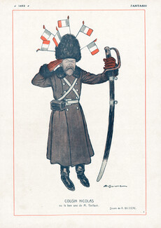 Le Petit Père Nicolas, 1908 - Barrère Nicolas II (Romanov) Russie, Caricature, Texte par Bing, 2 pages