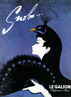 Le Galion 1955 Snob, Peacock, Hand Fan, Claude Maurel