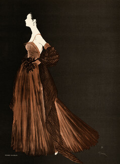 Pierre Balmain 1947 Evening Gown, Shawl, René Gruau