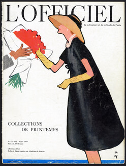 Christian Dior 1958 René Gruau, Robe de ligne trapèze, L'Officiel Cover