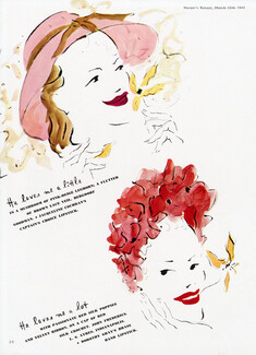 Vertès 1941 Hats and Lipstick, Fashion Illustration