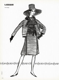 Yves Saint Laurent 1962 Fashion Illustration, Hervé Dubly, Lesur
