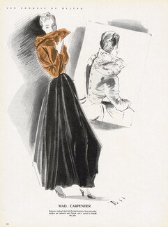 Mad Carpentier 1947 André Delfau, Evening Gown, Fashion Illustration