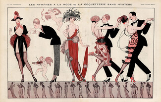 Les Nymphes à la Mode, 1919 - George Barbier Tango, Topless, Fashion Satire