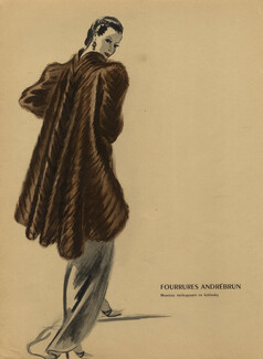 Fourrures Andrébrun 1937 Fur Coat, Fashion Illustration