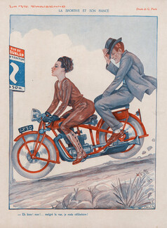 La Sportive et son Fiancé, 1930 - Georges Pavis Female Biker, Motorcycle Rider