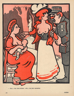 Jossot 1907 Maternity, Topless, Decency, La Pudeur