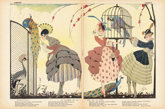 La Guerre et la Rue de la Paix, 1916 - Gerda Wegener Elegants, Peacock, Parrot, Art Deco, Text by Marcel Hervieu
